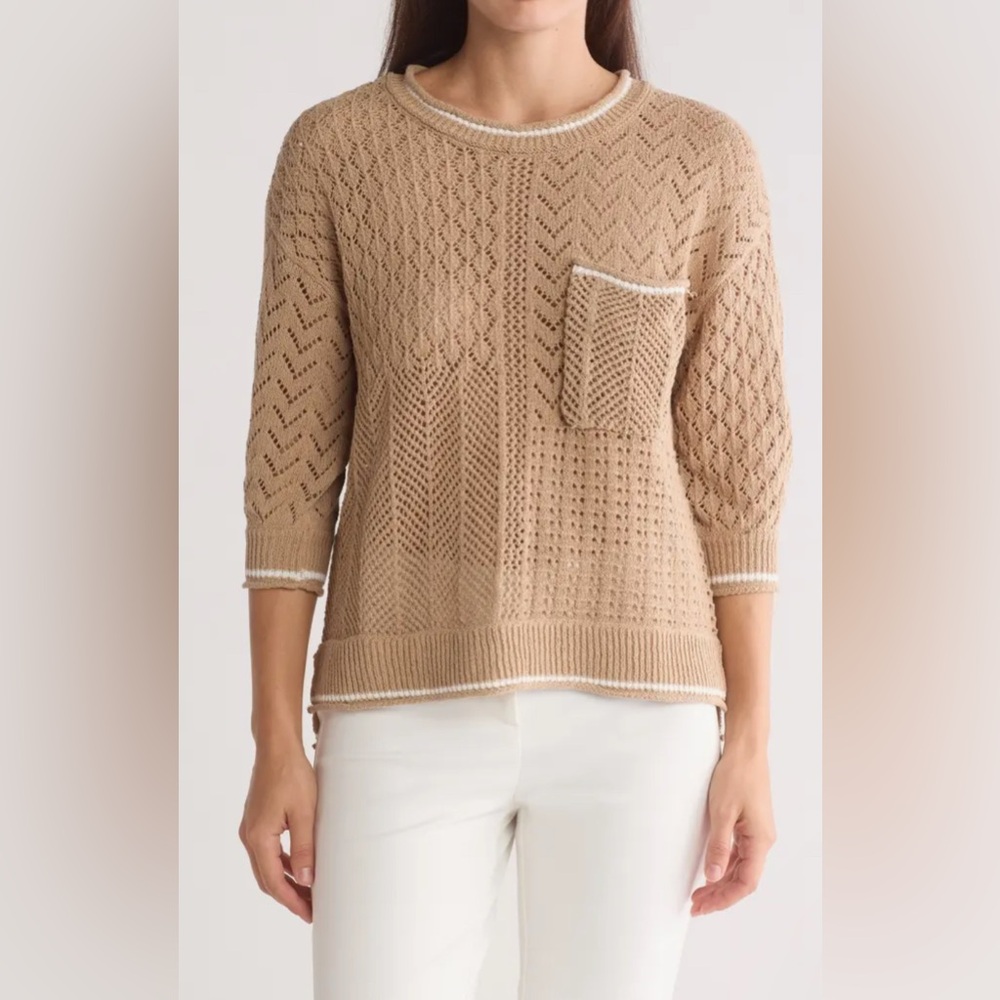 Democracy Pointelle Tipped Sweater Size Medium NWT